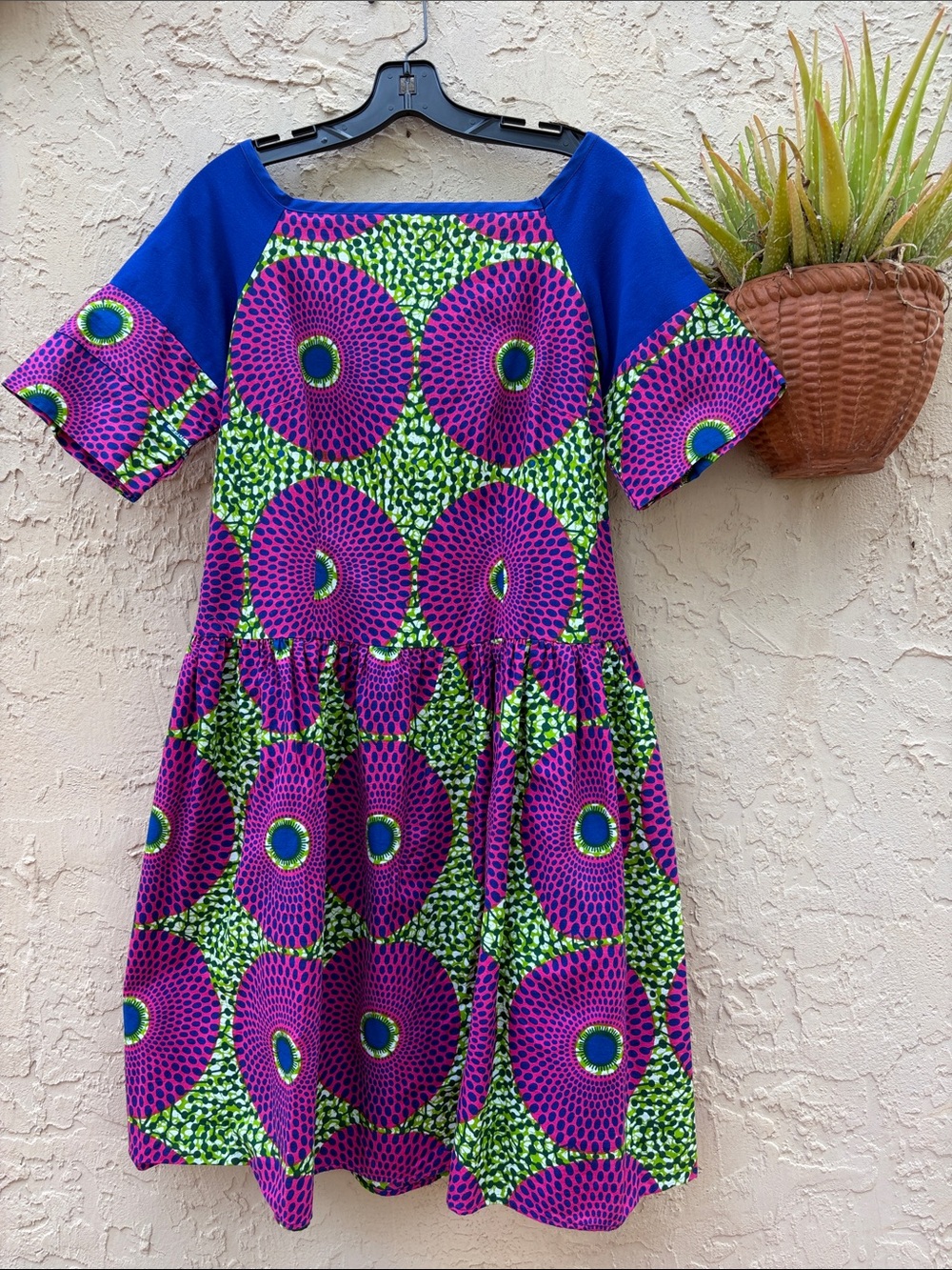 Vibrant Purple, Blue & Green Printed Fit-and-Flare Dress Brand New